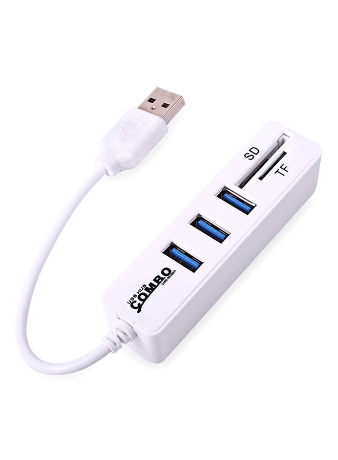 6-Port 3.0 USB Hub With Power Splitter Adapter White