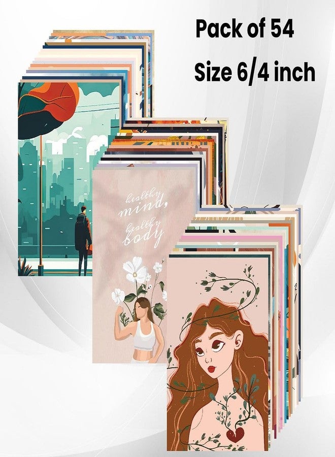 CVANU Set of 54 Boho Wall Posters | 300 GSM Matte Paper | Collage Kit with Glue Dots for Wall Decoration | 6x4 Inch Printed Aesthetic Prints for Bedroom, Living Room, Cafe | 202307-94 - Image 4