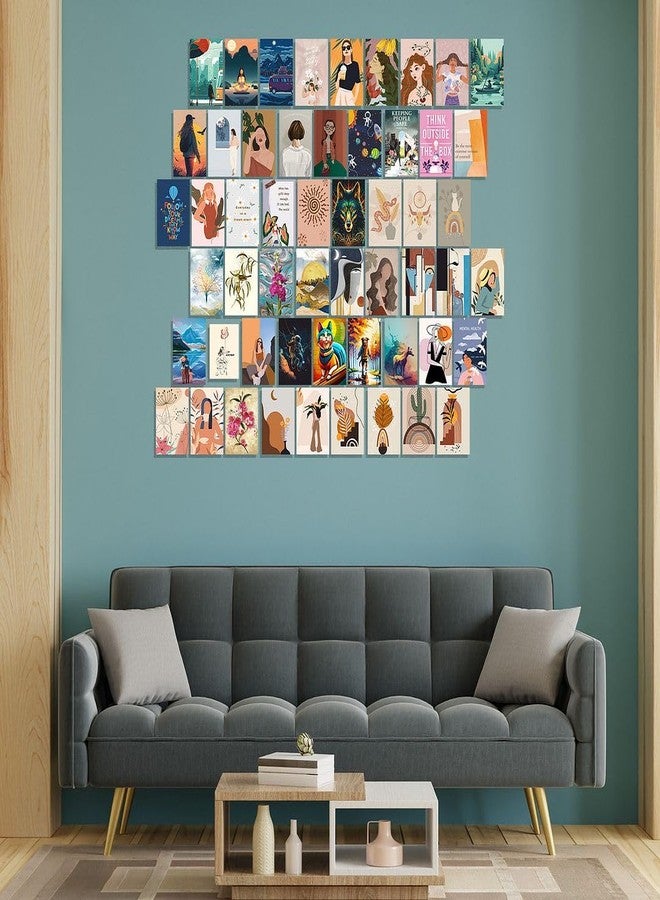 CVANU Set of 54 Boho Wall Posters | 300 GSM Matte Paper | Collage Kit with Glue Dots for Wall Decoration | 6x4 Inch Printed Aesthetic Prints for Bedroom, Living Room, Cafe | 202307-94 - Image 3