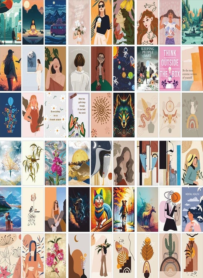 CVANU Set of 54 Boho Wall Posters | 300 GSM Matte Paper | Collage Kit with Glue Dots for Wall Decoration | 6x4 Inch Printed Aesthetic Prints for Bedroom, Living Room, Cafe | 202307-94 - Image 1