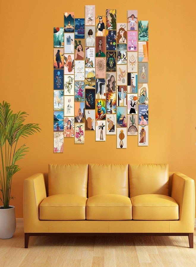 CVANU Set of 54 Boho Wall Posters | 300 GSM Matte Paper | Collage Kit with Glue Dots for Wall Decoration | 6x4 Inch Printed Aesthetic Prints for Bedroom, Living Room, Cafe | 202307-94 - Image 2