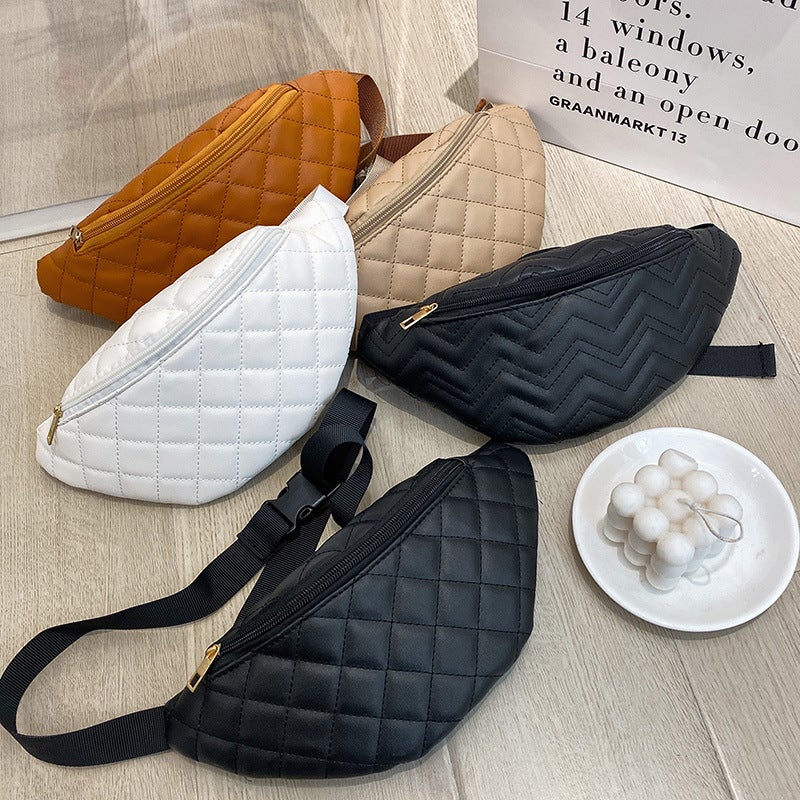 Women'S Bag 2023 New Korean-Style Fashion Rhombic Embroidered Waist Bag Simple Atmospheric Pu Leather Chest Bag - Image 2