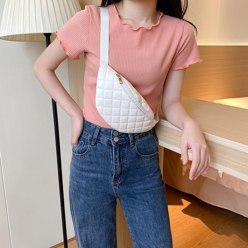 Women'S Bag 2023 New Korean-Style Fashion Rhombic Embroidered Waist Bag Simple Atmospheric Pu Leather Chest Bag - Image 4