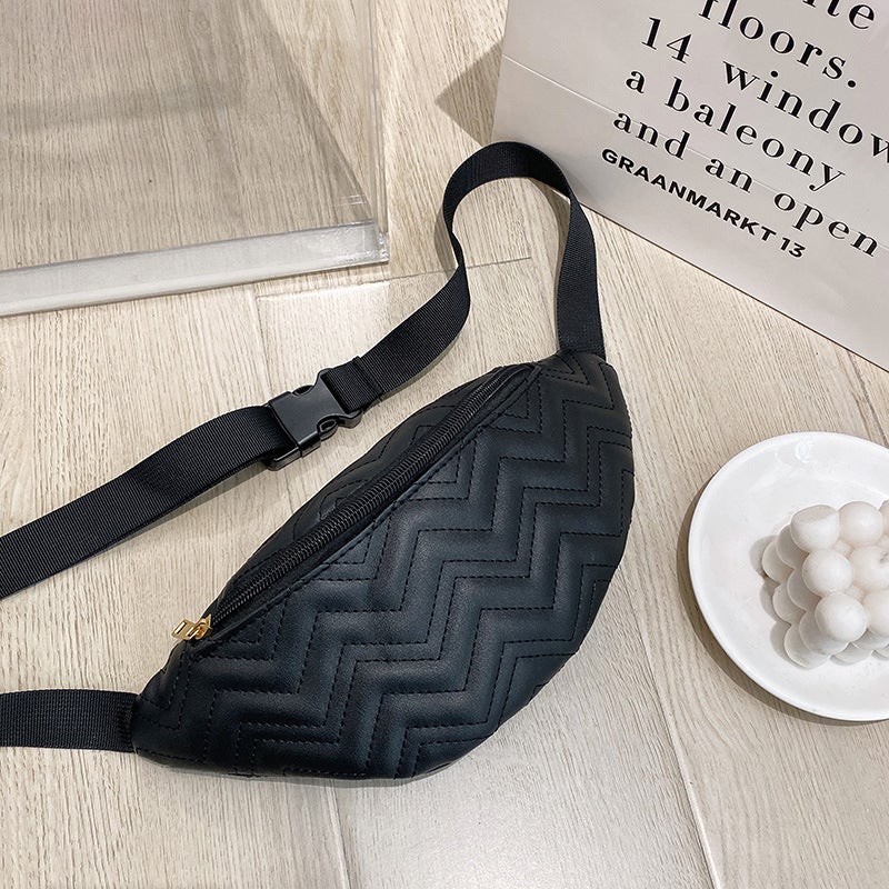 Women'S Bag 2023 New Korean-Style Fashion Rhombic Embroidered Waist Bag Simple Atmospheric Pu Leather Chest Bag - Image 1