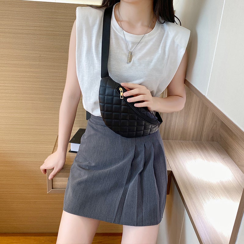 Women'S Bag 2023 New Korean-Style Fashion Rhombic Embroidered Waist Bag Simple Atmospheric Pu Leather Chest Bag - Image 3