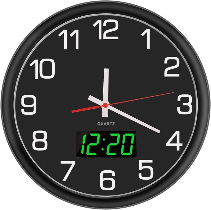 12 INCH ANALOG WALL CLOCK SILENT NONTICKING QUARTZ LARGE WALL CLOCKS WITH NIGHT LED TIME DIPLAYBATTERY OPERATED DECORATIVE WALL CLOCK FOR OFFICE KITCHEN LIVING ROOM