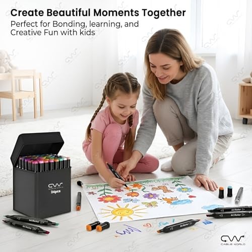 Cable World Dual Tips 24 Colors Markers Set, Art Markers for Adult Coloring Books, Artist Drawing Sketch Markers Set with Fine & Brush Tip (24 Pcs) - Image 4