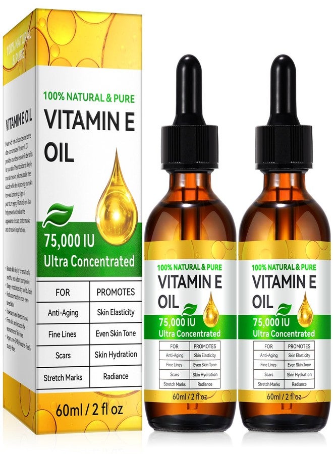 Tiuedu 2PCS Natural Vitamin E Oil for Skin, 75,000 IU Ultra Concentrated Vitamin E Oil for Face, Hair and Scars, Moisturizing Dry Skin Oils, Promotes Skin Elasticity - Image 1