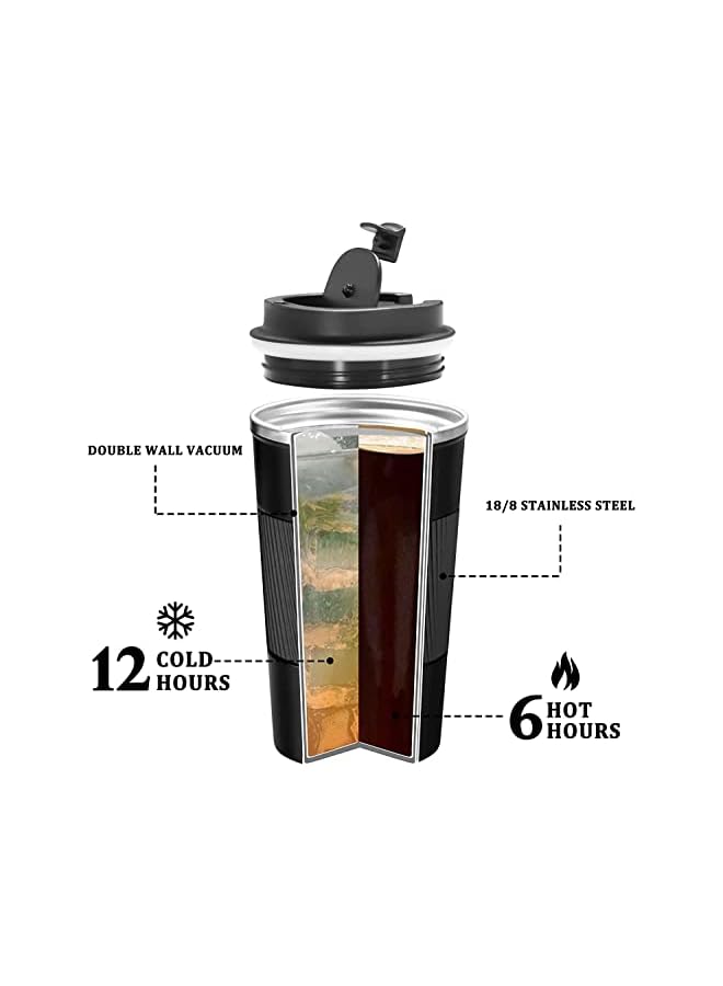 Zaboon Coffee Travel Mug12Oz Double Walled Insulated Vacuum Coffee Tumbler With Leakproof Flip Insulated Coffee Mug For Hot And Cold Water Coffee And Tea In Travel Car Camping 510Ml - Image 3