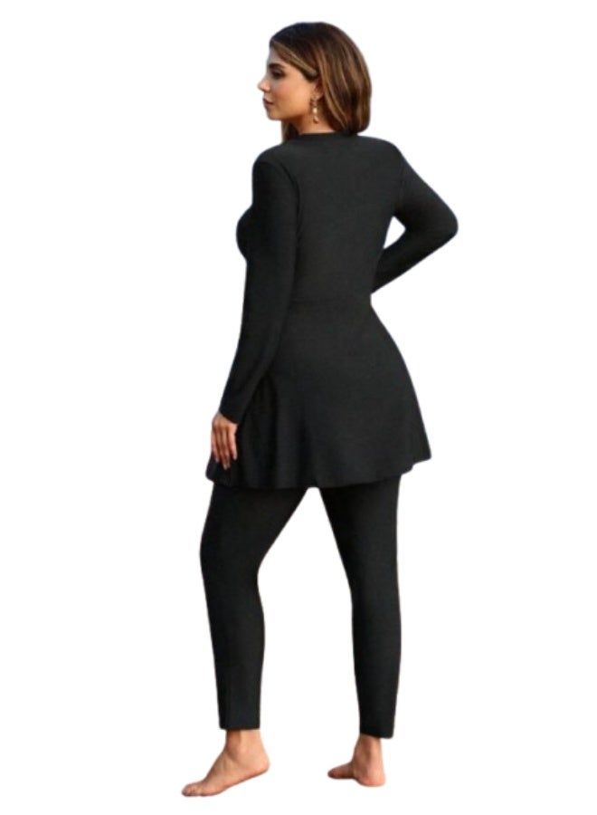 Women's long tunic swimsuit - stars - Plain Black - Image 4