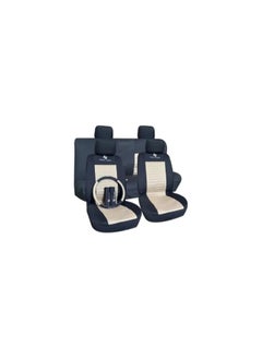 SHEZA STAR Universal Car Seat Cover for Car Seat protection Sports Series Universal Car Seat Covers Complete Set with Steering Wheel Cover, Headrest Cover Beige-Black 