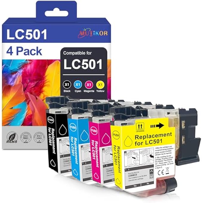 COMPATIBLE LC501 INK CARTRIDGE COMBO PACK REPLACEMENT FOR BROTHER LC501 INK CARTRIDGES COMPATIBLE FOR BROTHER MFC-J1260DW MFC-J1360DW MFC-J1410DW PRINTERS, 4-COLOR INK CARTRIDGE LC501 - Image 1
