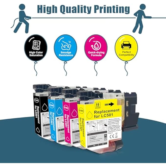 COMPATIBLE LC501 INK CARTRIDGE COMBO PACK REPLACEMENT FOR BROTHER LC501 INK CARTRIDGES COMPATIBLE FOR BROTHER MFC-J1260DW MFC-J1360DW MFC-J1410DW PRINTERS, 4-COLOR INK CARTRIDGE LC501 - Image 3