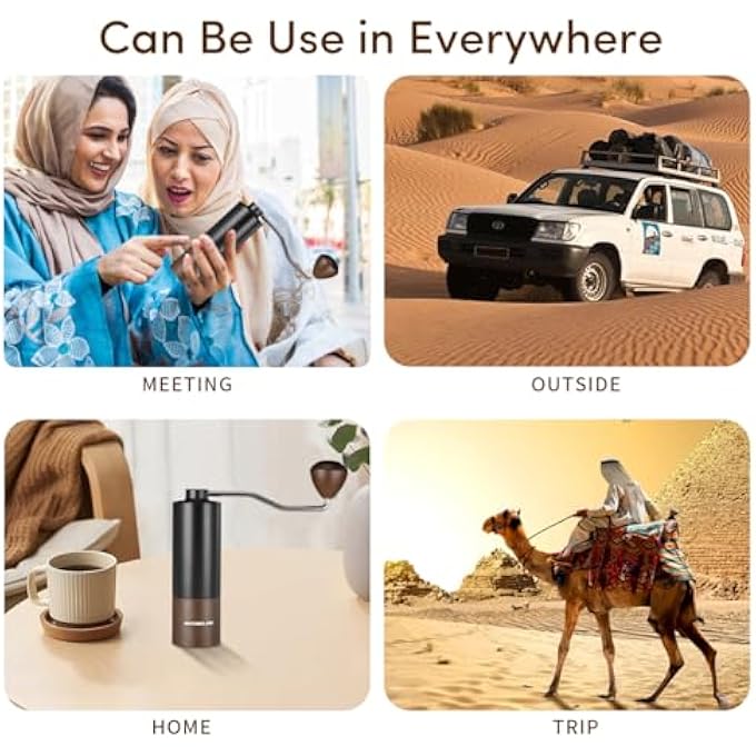 مولارد مطحنة قهوة يدوية مطحنة قهوة يدوية مطحنة قهوة يدوية من الفولاذ المقاوم للصدأ مطحنة حبوب قهوة يدوية مع حاوية مسحوق خشبية مقبض كرنك 7 محاور سعة 25 جرام 12 إعدادات تروس قابلة للتعديل - Image 5