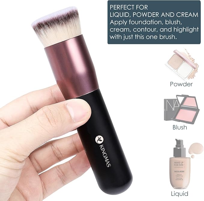 KINGMAS Angled Top Foundation Brush Premium Kabuki Makeup Brush for Liquid Blending Cream PowderBlush Buffing Stippling Face Makeup Tools - Image 2
