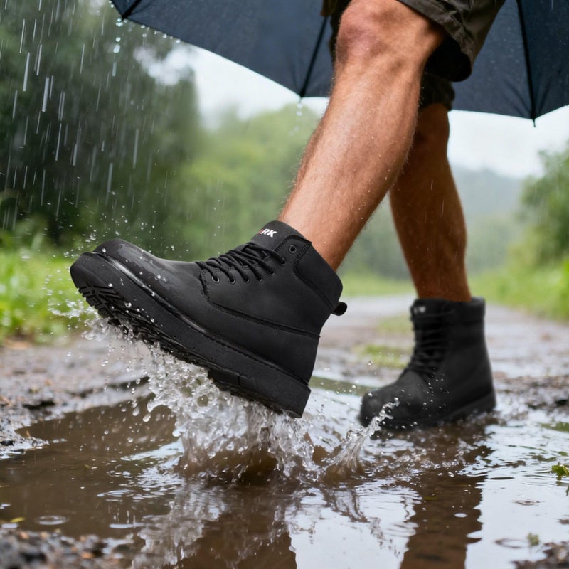 LARNMERN Soft Toe Work Boots Men Waterproof Non Slip Hiking Tactical Motorcycle Chukka Boot 6 Inch Leather Comfortable Shoes 51632(10.5 Men, Black) - Image 2