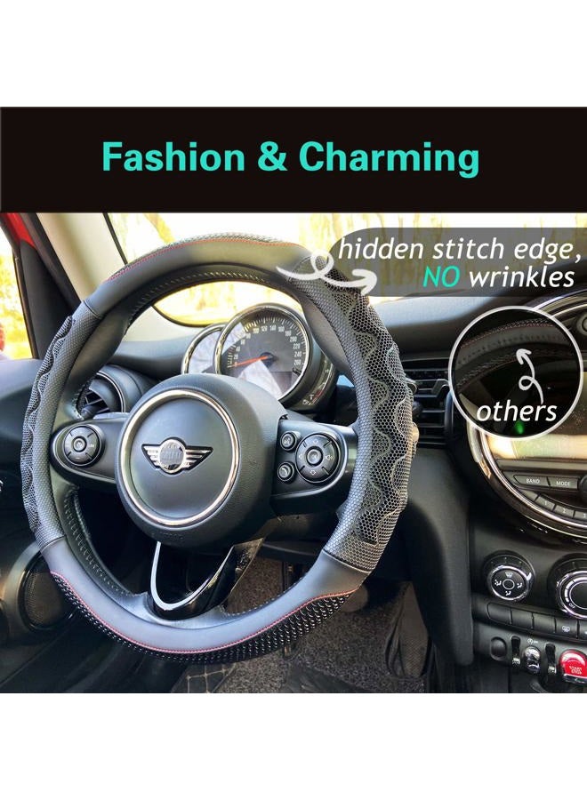 PINCTROT Steering Wheel Cover Great Grip with 3D Honeycomb Anti-Slip Design, Universal 14.5-15 Inch (Black/Red Stitch) - Image 2