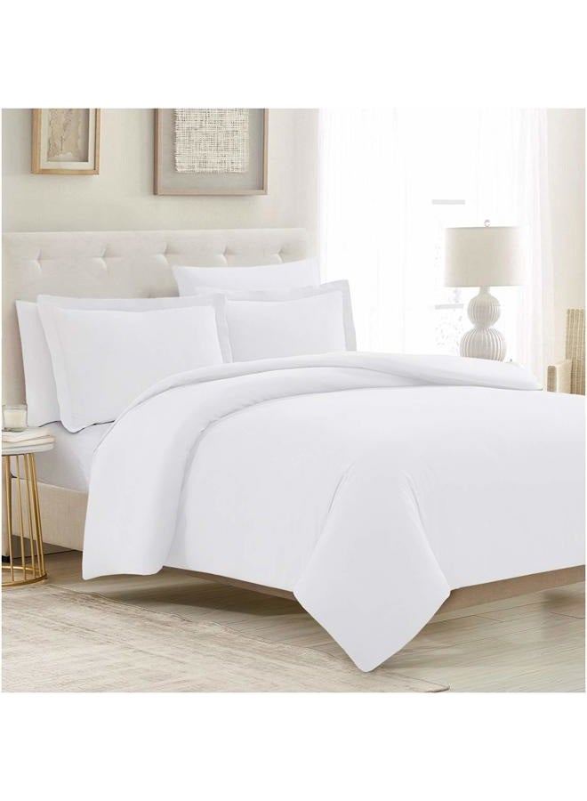mellanni Duvet Cover Set 5pcs - Soft Double Brushed Microfiber Bedding with 2 Shams and 2 Pillowcases - Button Closure and Corner Ties - Wrinkle, Fade, Stain Resistant (Full/Queen, White) - Image 1