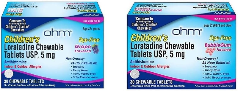 Ohm Childrens Loratadine Chewable Tablets 2 Flavors Treats Indoor  Outdoor Allergies - Image 1