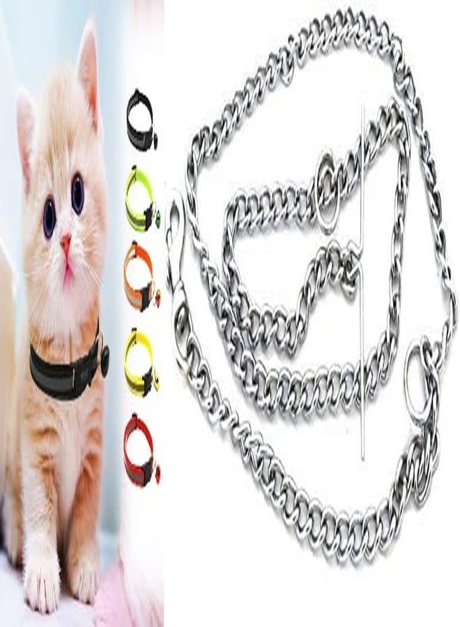 Penta Paws of 2 Pcs Reflective Cat Collar, Solid & Safe Collars for Cats and Light Weight Metal Long Chain for Small with Hook (152CM X 180 G) Chain Size -No 12