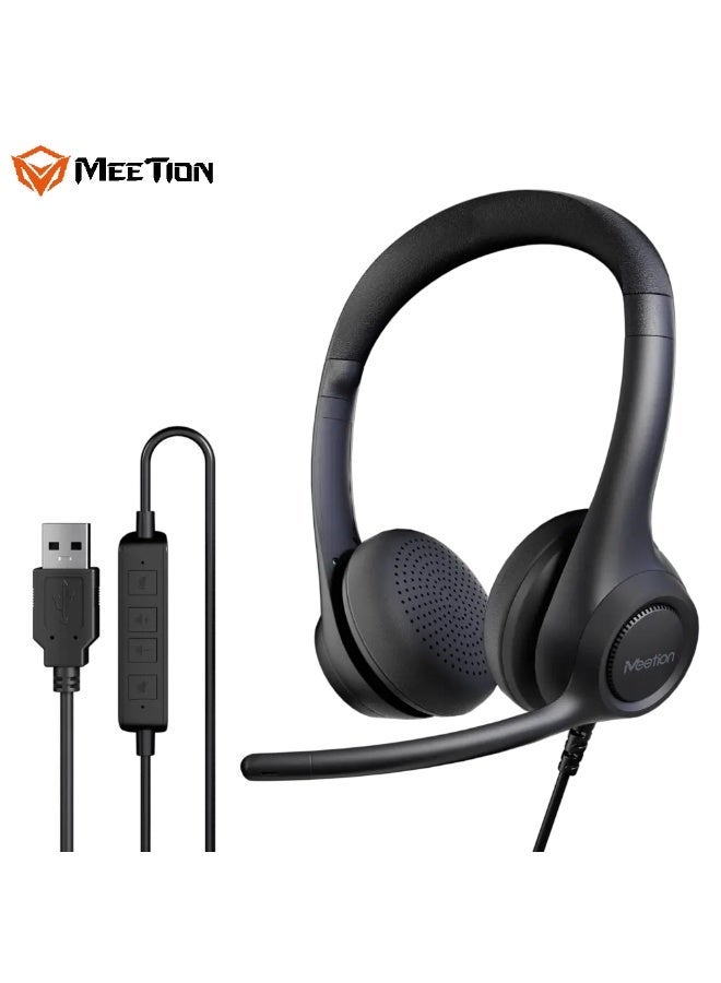 MEETION USB Wired Lightweight Telephone Headset H390U High Sensitivity Flexible Microphone Large 40mm Speaker Ultra Lightweight Ergonomic Design USB Wired Connection - Image 1