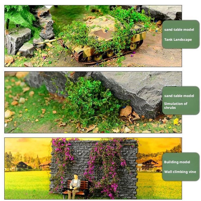 Miniature simulated landscape of climbing vines, ivy, leaves, wall models, cotton thread, multi-colored roof, moss, and green plants - Image 4