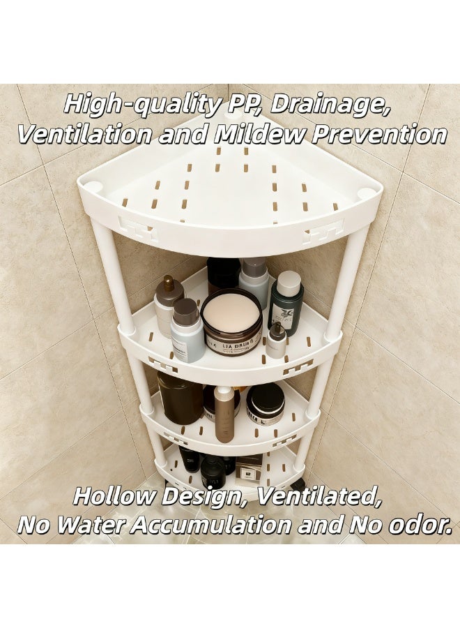 XiuWoo 4-Tier Storage Rack,4-Tier Storage Trolley Cart, Storage Organizer Trolley with Wheels,Multifunctional Storage Cart for Office,Bathroom Mobile Shelving Organizer Triangle Corner Shelf Rack Rolling Trolley for Bathing, Living Room, Kitchen, Bedroom (White) - Image 5