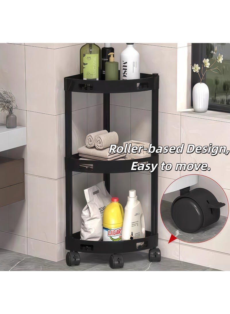 XiuWoo 4-Tier Storage Rack,4-Tier Storage Trolley Cart, Storage Organizer Trolley with Wheels,Multifunctional Storage Cart for Office,Bathroom Mobile Shelving Organizer Triangle Corner Shelf Rack Rolling Trolley for Bathing, Living Room, Kitchen, Bedroom (White) - Image 3