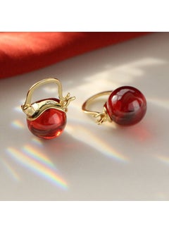 Red Garnet S925 Silver Earrings Pearl Vintage Studs Garnet Earrings-Gold