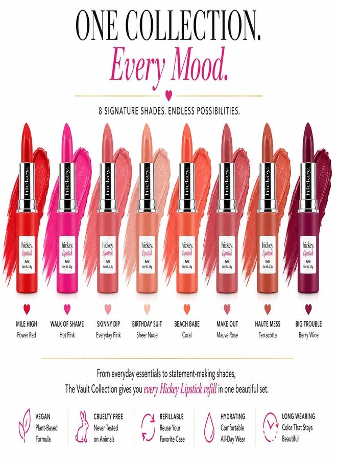 Hickey Lipstick The Vault Collection - 8 Piece Refill Set - (Mile High, Birthday Suit, Walk of Shame, Skinny Dip, Beach Babe, Big Trouble & More) - Hydrating, Long Lasting Lipstick for Women & Vegan - Image 5