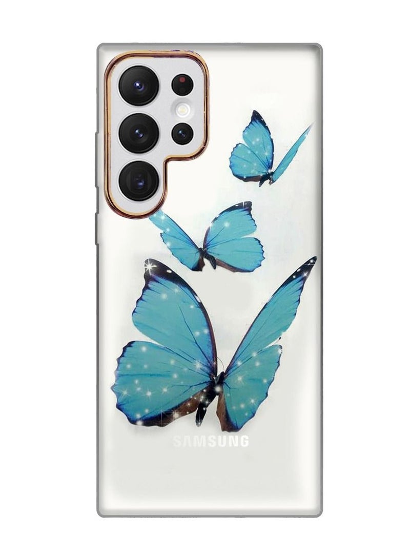 JOWAY Samsung Galaxy S22 Ultra Butterfly Print Clear Case Ultra Slim Shockproof Transparent Cover Design 10 - Image 1