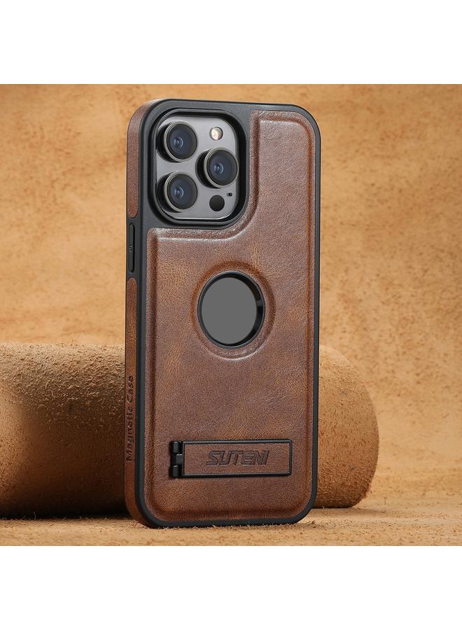 Suteni Case For iPhone 15 Pro G2 Magsafe Oil Wax Leather Back Phone Case with Holder - Image 1