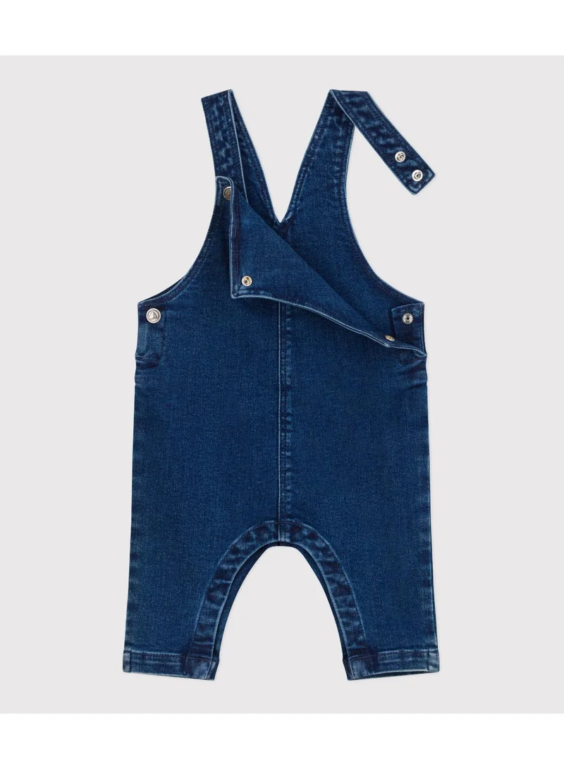 Petit Bateau Babies' long-leg elastane denim dungarees