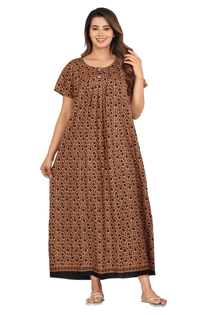 Monique Brand Cotton Nighty for Women — Floral Printed Stylish Night Gown, Comfortable Sleepwear Long Nightwear, Maxi- Free Size (Size - M to XXL-44) - Image 1