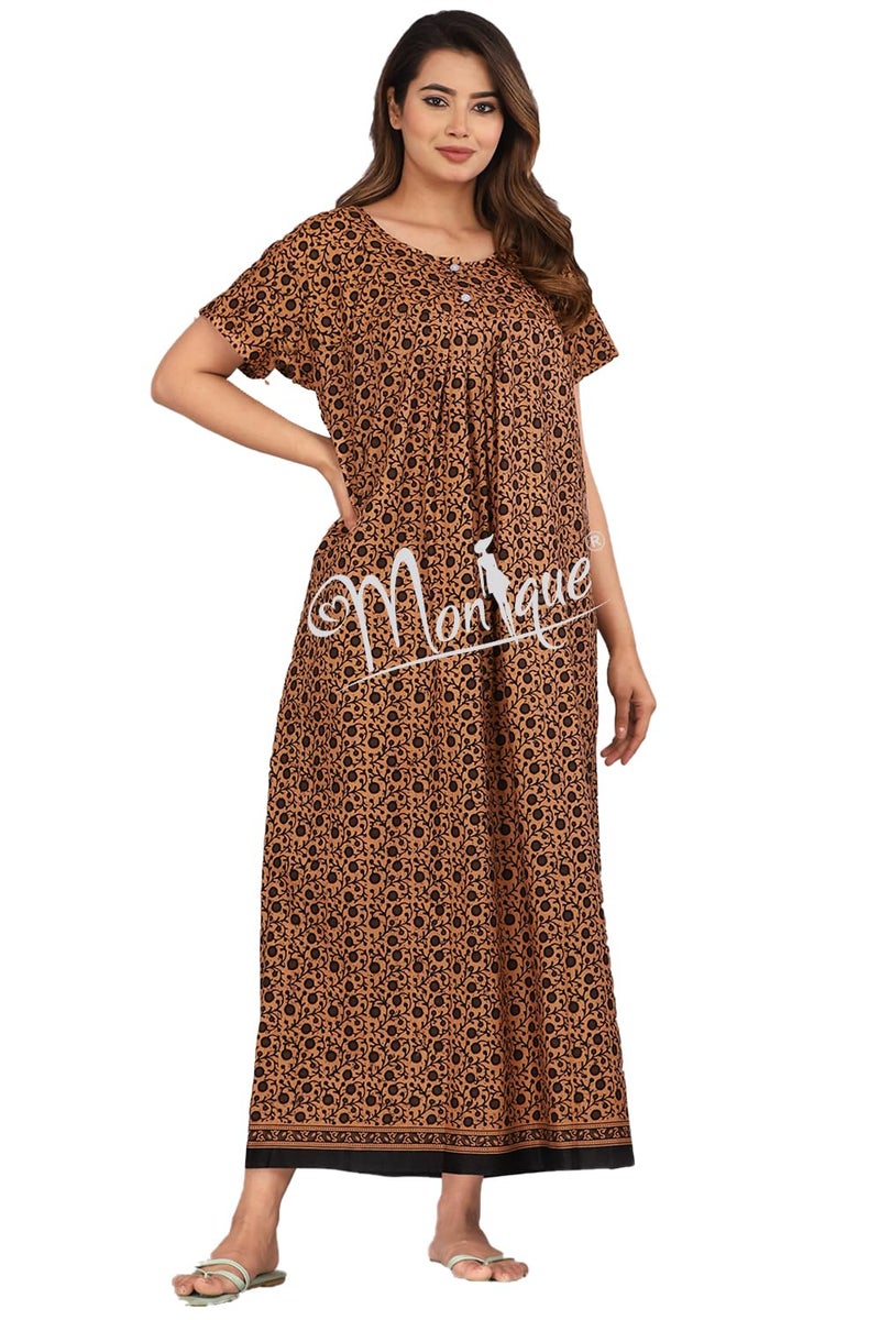 Monique Brand Cotton Nighty for Women — Floral Printed Stylish Night Gown, Comfortable Sleepwear Long Nightwear, Maxi- Free Size (Size - M to XXL-44) - Image 5