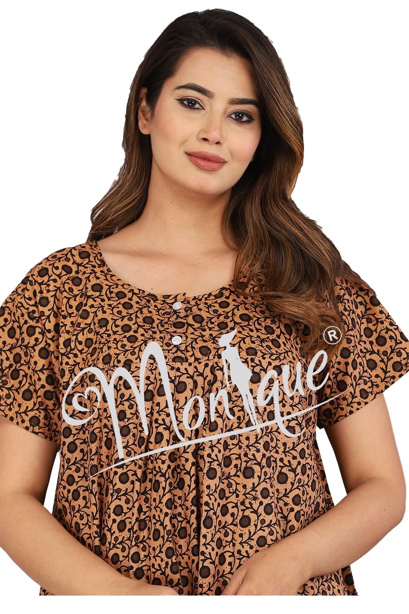 Monique Brand Cotton Nighty for Women — Floral Printed Stylish Night Gown, Comfortable Sleepwear Long Nightwear, Maxi- Free Size (Size - M to XXL-44) - Image 2