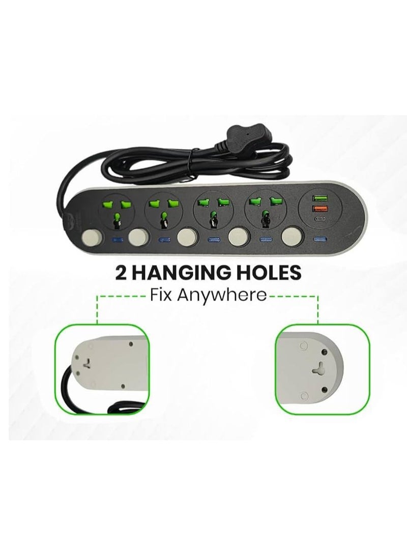 زيرو شريط طاقة متعدد المنافذ Zero ZR-50 مع منافذ USB، وواقي من زيادة الطاقة العالية، و4 منافذ عالمية، و3 منافذ USB (بما في ذلك النوع C)، وحماية من الحمل الزائد، وكابل تمديد بطول 6.6 قدم للمنزل والمكتب والسفر - Image 3