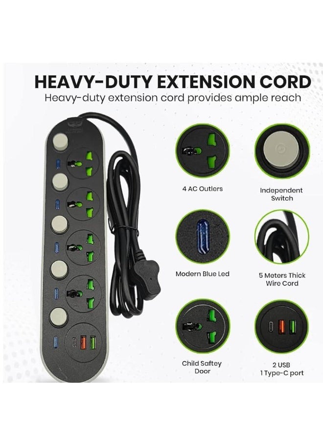 زيرو شريط طاقة متعدد المنافذ Zero ZR-50 مع منافذ USB، وواقي من زيادة الطاقة العالية، و4 منافذ عالمية، و3 منافذ USB (بما في ذلك النوع C)، وحماية من الحمل الزائد، وكابل تمديد بطول 6.6 قدم للمنزل والمكتب والسفر - Image 2