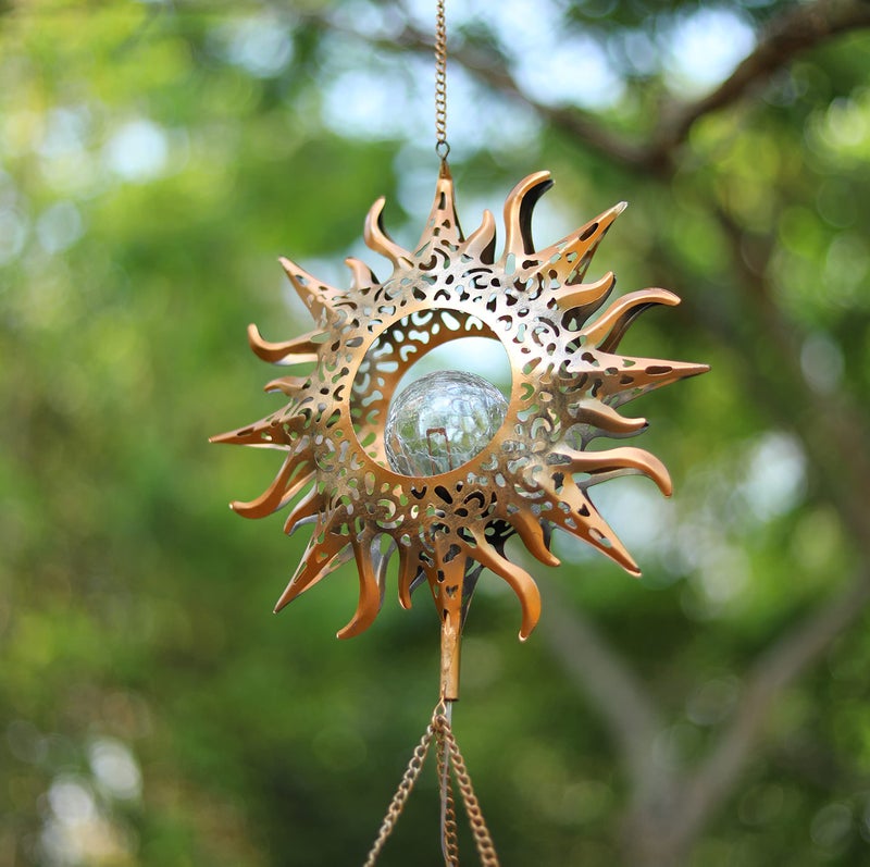DesGully Solar Wind Chimes, Sun Wind Chime Outdoor Clearance w/Glowing Crackle Glass LED Unique Wind Bells for Outside Waterproof Chimes, Gifts for Her/Him (42" Long Metal Chimes)â€¦ - Image 3