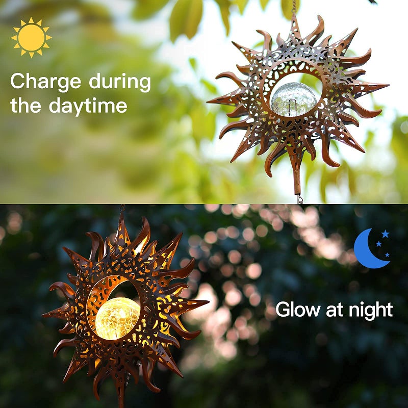 DesGully Solar Wind Chimes, Sun Wind Chime Outdoor Clearance w/Glowing Crackle Glass LED Unique Wind Bells for Outside Waterproof Chimes, Gifts for Her/Him (42" Long Metal Chimes)â€¦ - Image 2