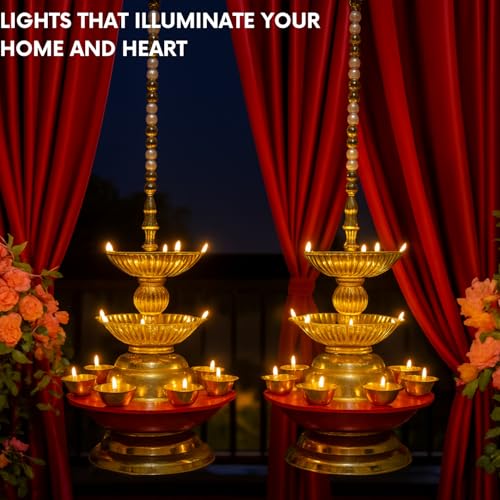 Zerya Combo of 2 Hanging 19 Deep Double Step 3 Layer Electric Diya Deepam Light Pooja Diya Rice LED Light Mandir Diya for Home Temple Decor, Diwali, Dussehra Festive Season (19_Deep, Pack of 2) - Image 5