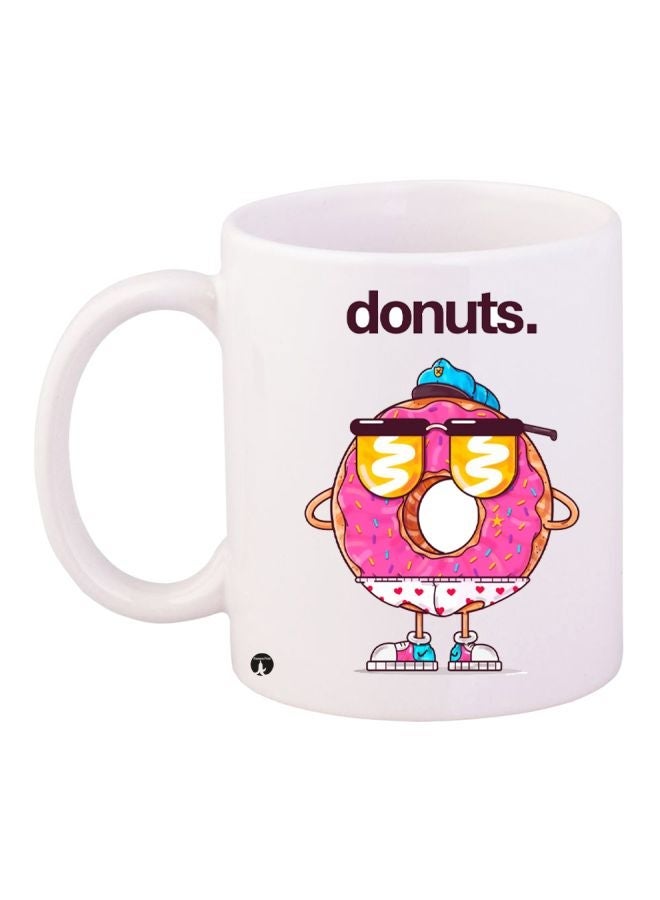 RYN Donut Printed Coffee Mug White/Pink/Yellow 11ounce
