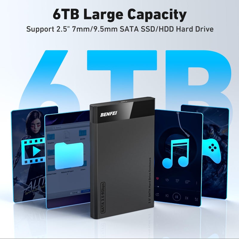 BENFEI 2.5 Inch SATA to USB Tool Free External Hard Drive Enclosure (6Gbps, Optimized for SSD, Support UASP SATA III) - Image 3