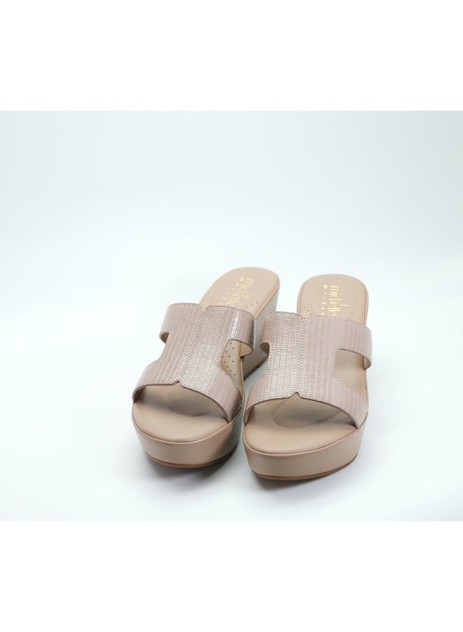Michelle Morgan 092-3128 Michelle Morgan Women's T Bar Wedge Heel slip ons 514RJ33B Beige - Image 4