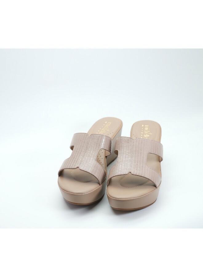 Michelle Morgan 092-3128 Michelle Morgan Women's T Bar Wedge Heel slip ons 514RJ33B Beige - Image 2