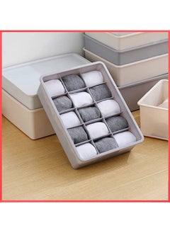 wolpin 15 Grids Undergarments Storage Box with Lid Drawer Divider Organizer Closet Storage for Socks Bra Tie Scarfs - Grey, 30 x 23 x 8.5 cm, Plastic - pzsku/ZEA838F982FB17C27E332Z/45/_/1738306464/6b619c28-2c35-4f6a-8f64-7988afe40eba