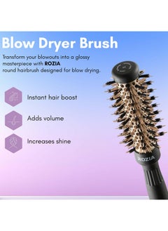 Rozia Pro Boar Bristles Round Hair Brush, Thermal Ceramic & Ionic Tech, Roller Hair Brush For Blow Drying, Curling, Straightening, Add Volume & Shine (25 Mm)  - Image 3
