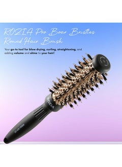 Rozia Pro Boar Bristles Round Hair Brush, Thermal Ceramic & Ionic Tech, Roller Hair Brush For Blow Drying, Curling, Straightening, Add Volume & Shine (25 Mm)  - Image 2