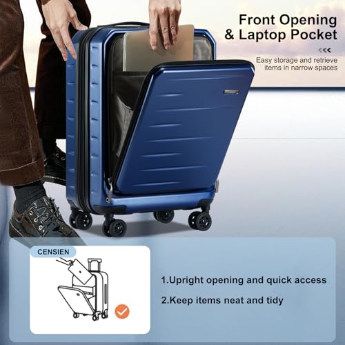 CENSIEN Expandable Carry On Luggage Airline Approved, 20 Inch Lightweight ABS+PC Hard Shell Suitcases with Front Pocket, Spinner Wheels, TSA Lock (Navy Blue, 1PC) - Image 3