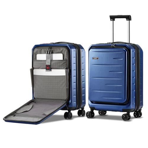 CENSIEN Expandable Carry On Luggage Airline Approved, 20 Inch Lightweight ABS+PC Hard Shell Suitcases with Front Pocket, Spinner Wheels, TSA Lock (Navy Blue, 1PC) - Image 1